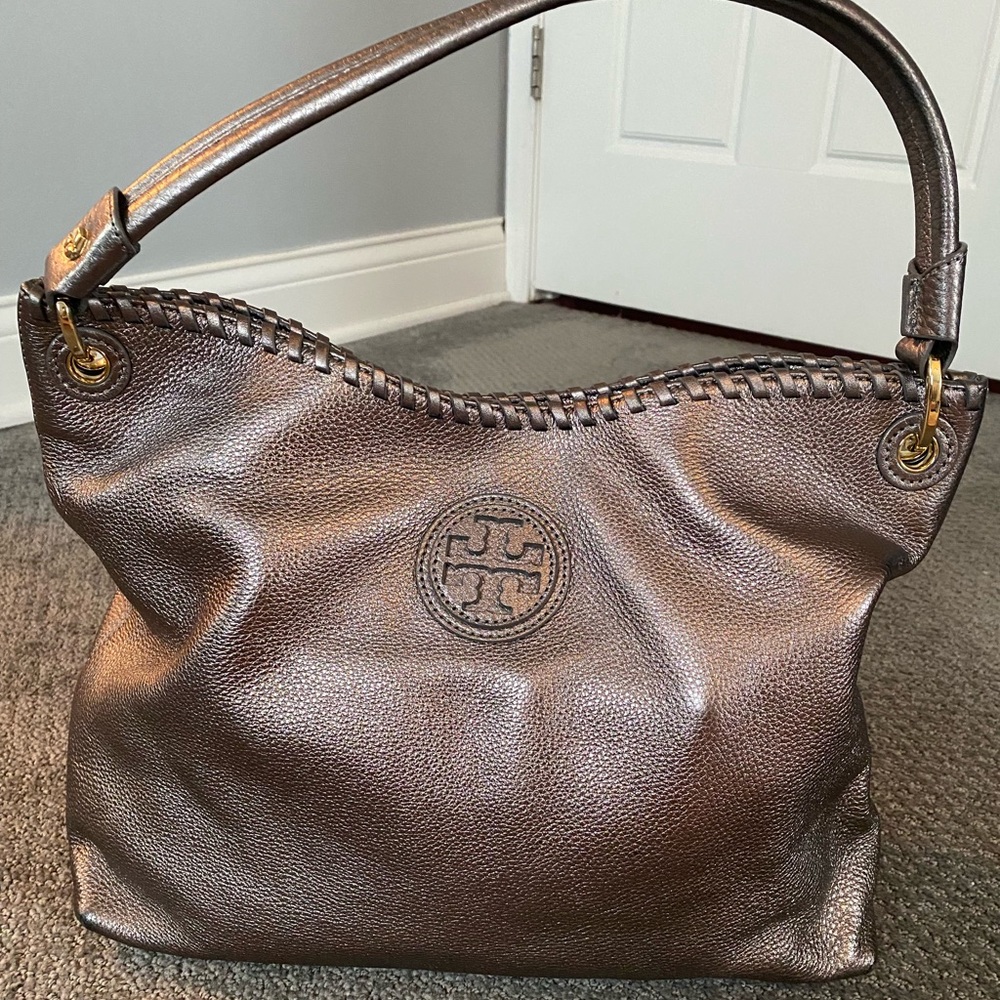 Tory Burch metallic grey/silver shoulder handbag